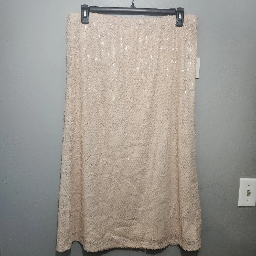 LC Lauren Conrad Sparklin Sequin  Cream Peach Orange Skirt Size Xl New With Tags